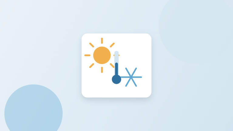 夏の太陽と冬の雪の結晶、温度計を描いた季節の快適化を表すイラスト