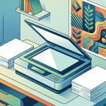 Flat printer with blank papers and poster